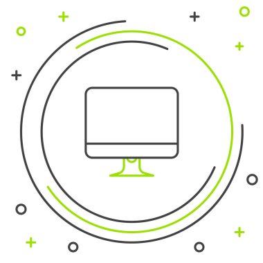 Siyah ve yeşil çizgi Bilgisayar monitör ekran simgesi beyaz arka plan üzerinde izole. Elektronik cihaz. Ön görüş. Renkli anahat konsepti. Vektör İllüstrasyonu