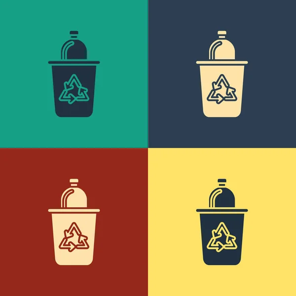 Farb-Papierkorb mit Symbolsymbol auf farbigem Hintergrund isoliert. Mülleimer-Symbol. Mülleimer-Schild. Recyclingkorbschild. Vintage-Stil Zeichnung. Vektorillustration — Stockvektor