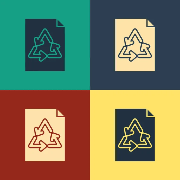 Papel de color con icono de reciclaje aislado en el fondo de color. Dibujo de estilo vintage. Ilustración vectorial — Archivo Imágenes Vectoriales