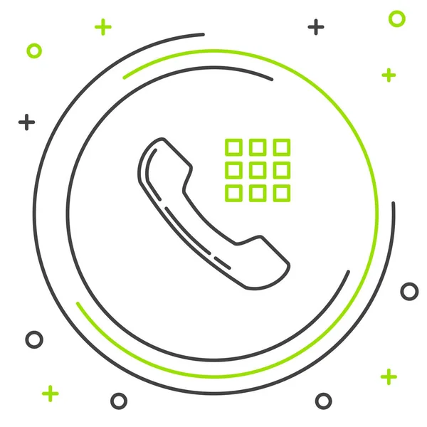 Černá a zelená linka telefonní sluchátko je izolovaná na bílém pozadí. Telefonní značka. Koncept barevného obrysu. Vektorová ilustrace — Stockový vektor