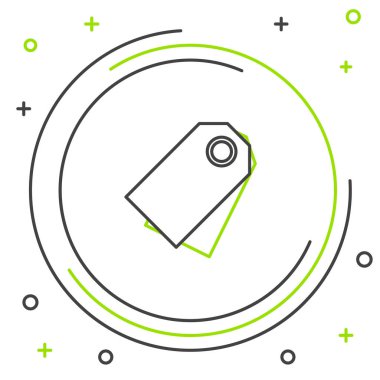 Siyah ve yeşil çizgi Boş etiket şablonu fiyat etiketi simgesi beyaz arka planda yalıtılmış. Boş alışveriş indirim etiketi. Şablon indirim başlığı. Renkli anahat konsepti. Vektör İllüstrasyonu