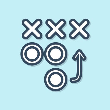 Mavi çizgi Planlama strateji kavram simgesi mavi arka plan üzerinde izole. Futbol veya Amerikan futbol kupası oluşumu ve taktiği. Vektör İllüstrasyonu