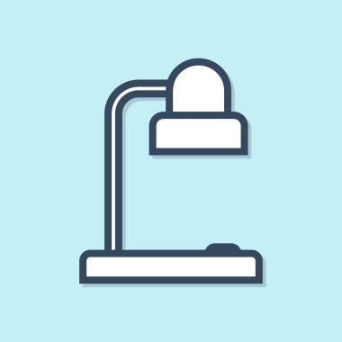 Mavi arka planda yalıtılmış mavi çizgi Masa lambası simgesi. Masa ofis lambası. Vektör İllüstrasyonu