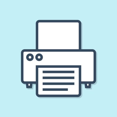 Mavi arka planda yalıtılmış Mavi çizgi Yazıcı simgesi. Vektör İllüstrasyonu