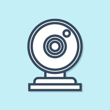 Mavi çizgi Web kamera simgesi mavi arka planda yalıtılmış. Sohbet kamerası. Web kamerası simgesi. Vektör İllüstrasyonu