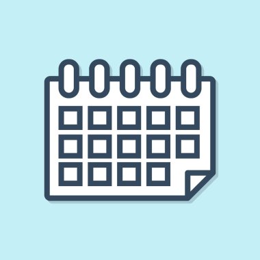 Mavi arka planda yalıtılmış mavi çizgi Takvim simgesi. Olay hatırlatıcı sembolü. Vektör İllüstrasyonu