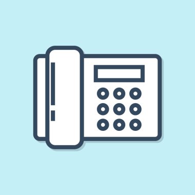 Mavi hat telefon ikonu mavi arkaplanda izole edildi. Sabit telefon. Vektör İllüstrasyonu