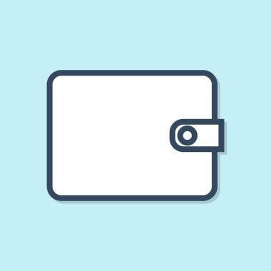 Mavi çizgili cüzdan simgesi mavi arkaplanda izole edildi. Çanta ikonu. Nakit tasarruf sembolü. Vektör İllüstrasyonu