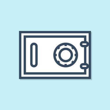 Mavi arka planda yalıtılmış Mavi çizgi Güvenli simgesi. Kapı kasası, kombine kilidi olan bir banka kasası. Güvenilir veri koruması. Vektör İllüstrasyonu