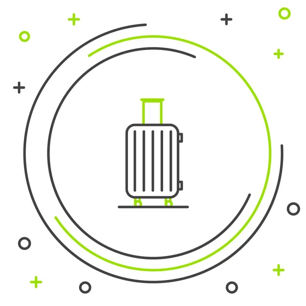 黑色和绿色线手提箱，用于在白色背景上隔离的旅行图标。旅行行李标志。旅行行李图标。五颜六色的轮廓概念。矢量插图 — 图库矢量图片