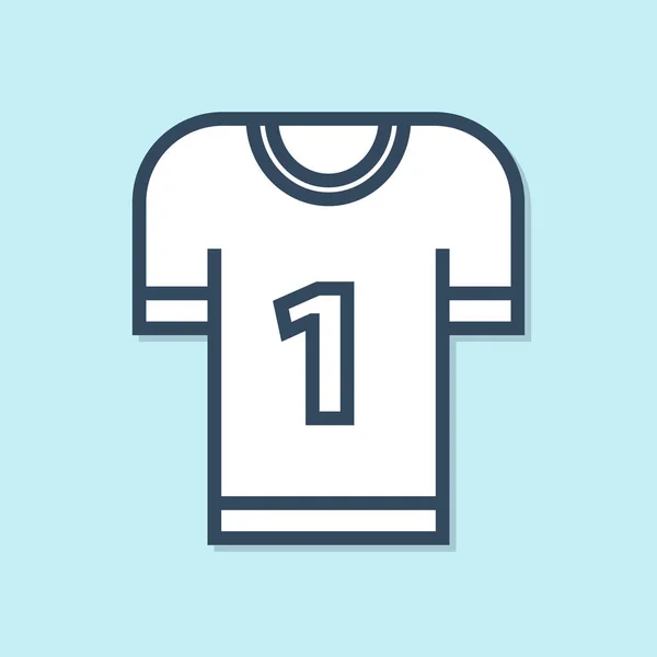 Ícone de camisola de futebol americano linha azul isolado no fundo azul. Sinal de uniforme de futebol. Ilustração vetorial — Vetor de Stock