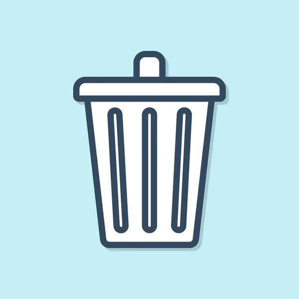 Ligne bleue icône poubelle isolé sur fond bleu. Panneau poubelle. Icône de panier de recyclage. Icône poubelle de bureau. Illustration vectorielle — Image vectorielle