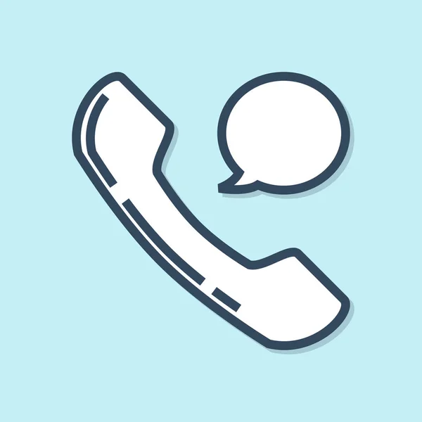 Línea azul Teléfono inalámbrico y voz burbuja icono de chat aislado sobre fondo azul. Señal telefónica. Ilustración vectorial — Archivo Imágenes Vectoriales