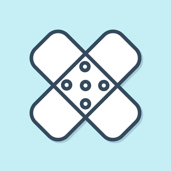 Modrá čára Crossed obvaz omítka ikona izolované na modrém pozadí. Lékařská omítka, lepicí obvaz, flexibilní látkový obvaz. Vektorová ilustrace — Stockový vektor