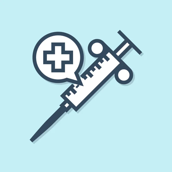Blå linje medicinsk spruta med nål ikon isolerad på blå bakgrund. Vaccination, injektion, vaccin, insulin koncept. Vektor illustration — Stock vektor