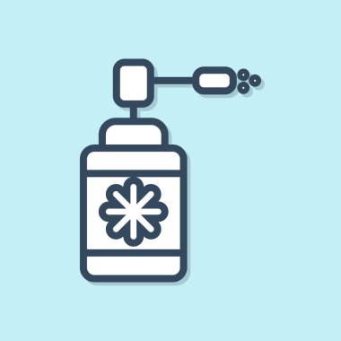 Mavi çizgi Meme spreyi ile burun ve boğaz ikonu hastalıklarının tedavisi için mavi arka plan izole. Vektör İllüstrasyonu