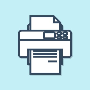 Mavi arka planda yalıtılmış Mavi çizgi Yazıcı simgesi. Vektör İllüstrasyonu