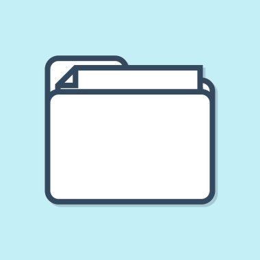 Mavi çizgi Belge klasör simgesi mavi arka planda yalıtılmış. Muhasebe bağlayıcı sembolü. Muhasebe yönetimi. Vektör İllüstrasyonu