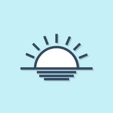 Mavi çizgi Sunset simgesi mavi arka planda yalıtılmış. Vektör İllüstrasyonu