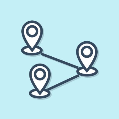 Mavi çizgi Rota konum simgesi mavi arka planda yalıtılmış. Harita işaretçisi işareti. Yol veya yol kavramı. Gps navigasyon cihazı. Vektör İllüstrasyonu