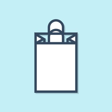 Mavi çizgi Kağıt alışveriş çantası simgesi mavi arka plan üzerinde izole. Paket işareti. Vektör İllüstrasyonu