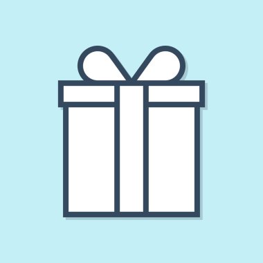 Mavi çizgi Hediye kutusu simgesi mavi arka planda yalıtılmış. Vektör İllüstrasyonu