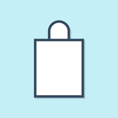 Mavi çizgi Kağıt alışveriş çantası simgesi mavi arka plan üzerinde izole. Paket işareti. Vektör İllüstrasyonu