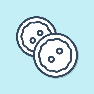 Mavi arka planda izole giysi simgesi için Mavi çizgi Dikiş düğmesi. Giyim düğmeleri. Vektör İllüstrasyonu