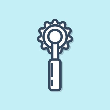 Mavi arka planda yalıtılmış mavi çizgi Kesici araç simgesi. Bıçakla dikiş bıçağı. Vektör İllüstrasyonu