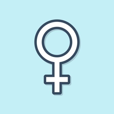 Mavi çizgi Mavi arka planda yalıtılmış kadın cinsiyet sembolü simgesi. Venüs sembolü. Bir kadın organizması ya da kadın için sembol. Vektör İllüstrasyonu