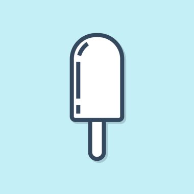 Mavi çizgi Dondurma simgesi mavi arka plan üzerinde izole. Tatlı bir sembol. Vektör İllüstrasyonu