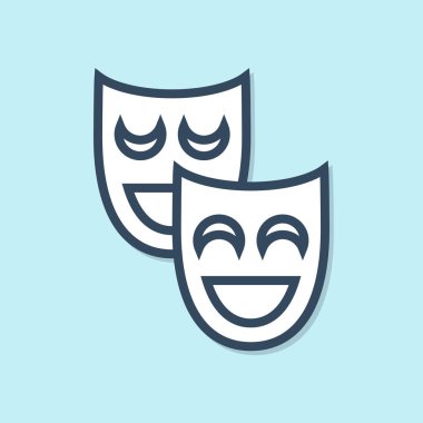 Mavi çizgi Komedi tiyatro maskeleri simgesi mavi arka plan üzerinde izole. Vektör İllüstrasyonu