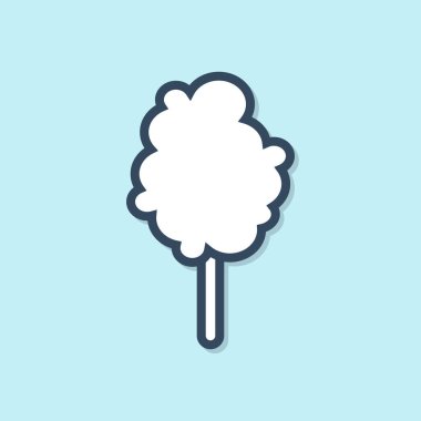 Mavi çizgi Pamuk şeker simgesi mavi arka plan üzerinde izole. Vektör İllüstrasyonu