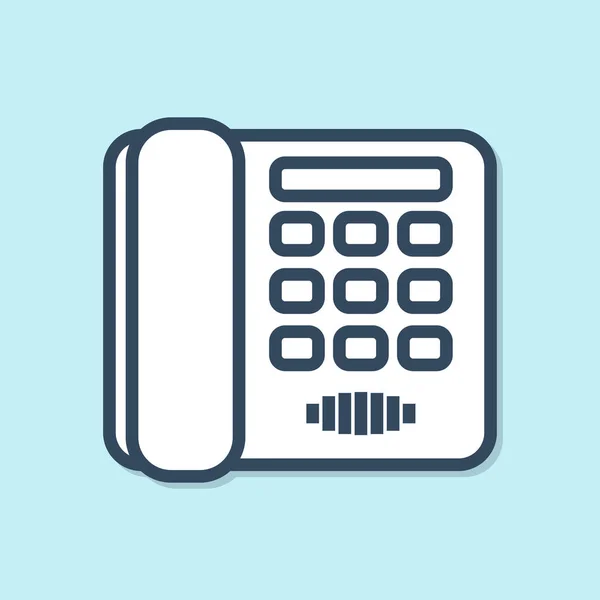 Blauwe lijn Telefoon pictogram geïsoleerd op blauwe achtergrond. Vaste telefoon. Vector Illustratie — Stockvector