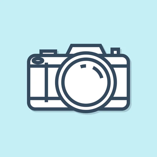 Blue line Photo camera icon isolated on blue background. Foto camera icon. Vector Illustration — Stock Vector