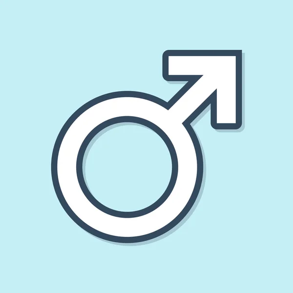 Línea azul Icono de símbolo de género masculino aislado sobre fondo azul. Ilustración vectorial — Vector de stock