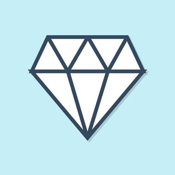 Ícone de diamante linha azul isolado no fundo azul. Símbolo de jóias. Pedra preciosa. Ilustração vetorial —  Vetores de Stock