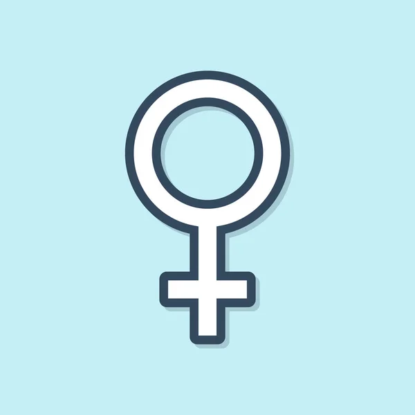 Línea azul Icono de símbolo de género femenino aislado sobre fondo azul. Símbolo Venus. El símbolo de un organismo femenino o una mujer. Ilustración vectorial — Vector de stock