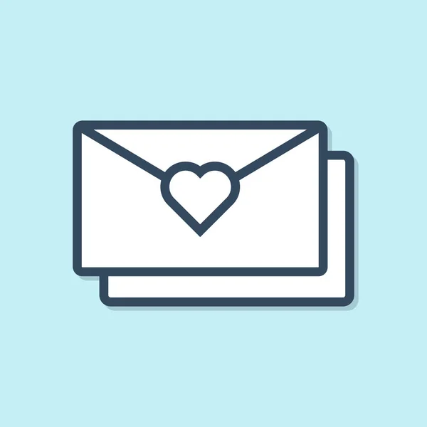 Envelope linha azul com ícone coração Valentine isolado no fundo azul. Mensagem de amor. Carta de amor e romance. Ilustração vetorial — Vetor de Stock