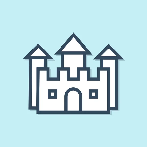 Icono del Castillo de línea azul aislado sobre fondo azul. Ilustración vectorial — Vector de stock