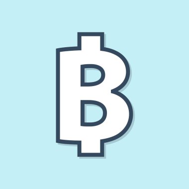 Mavi çizgi Cryptocurrency sikke Bitcoin simgesi mavi arka plan üzerinde izole. Fiziksel biraz para. Blockchain tabanlı güvenli kripto para birimi. Vektör İllüstrasyonu