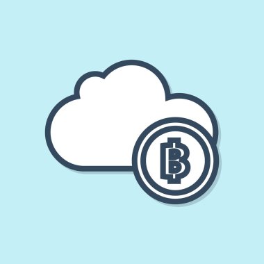 Mavi çizgi Cryptocurrency bulut madenciliği simgesi mavi arka planda yalıtılmış. Blockchain teknolojisi, bitcoin, dijital para piyasası, kripto para cüzdanı. Vektör İllüstrasyonu