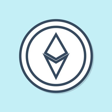 Mavi çizgi Cryptocurrency sikke Ethereum Eth simgesi mavi arka plan üzerinde izole. Altcoin sembolü. Blockchain tabanlı güvenli kripto para birimi. Vektör İllüstrasyonu