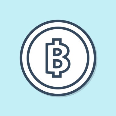 Mavi çizgi Cryptocurrency sikke Bitcoin simgesi mavi arka plan üzerinde izole. Fiziksel biraz para. Blockchain tabanlı güvenli kripto para birimi. Vektör İllüstrasyonu