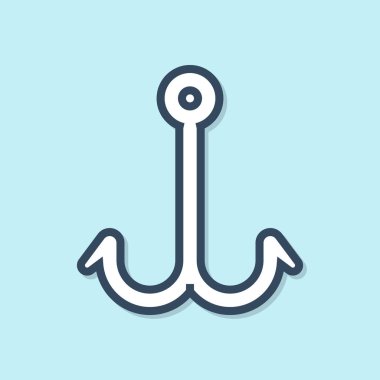 Mavi çizgili olta kancası ikonu mavi arkaplanda izole edildi. Balık oltası. Vektör İllüstrasyonu