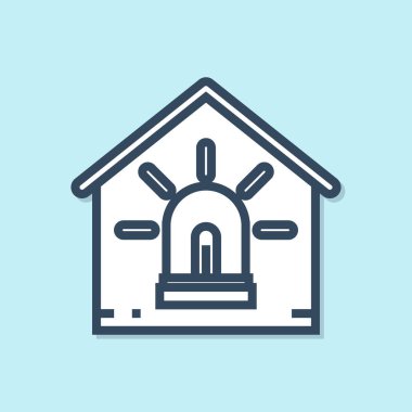 Mavi çizgi Akıllı ev ve alarm simgesi mavi arka plan üzerinde izole. Akıllı evin güvenlik sistemi. Vektör İllüstrasyonu