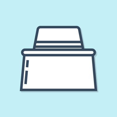 Mavi çizgi Arıcı mavi arka plan üzerinde izole şapka simgesi korumak ile. Özel koruyucu üniforma. Vektör İllüstrasyonu