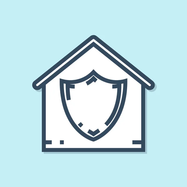 Μπλε γραμμή σπίτι υπό προστασία εικονίδιο απομονώνεται σε μπλε φόντο. Προστασία, ασφάλεια, ασφάλεια, προστασία, έννοια της άμυνας. Απεικόνιση διανυσματικών φορέων — Διανυσματικό Αρχείο