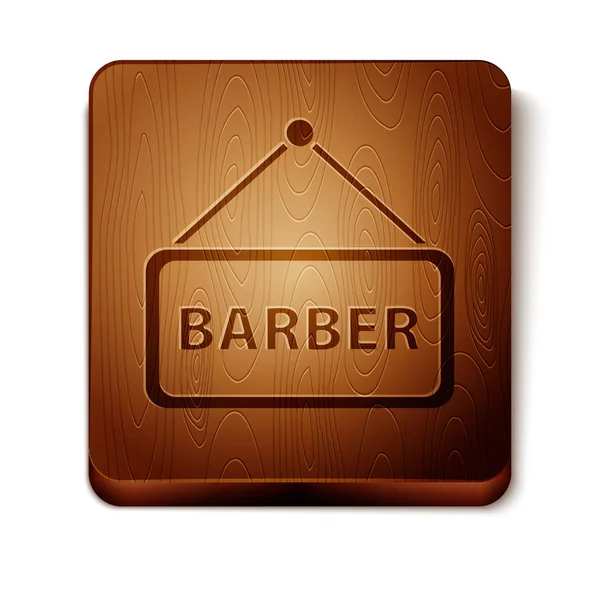 Kahverengi Barbershop simgesi beyaz arka plan üzerinde izole. Kuaför logosu veya tabelası. Ahşap kare düğme. Vektör İllüstrasyonu — Stok Vektör