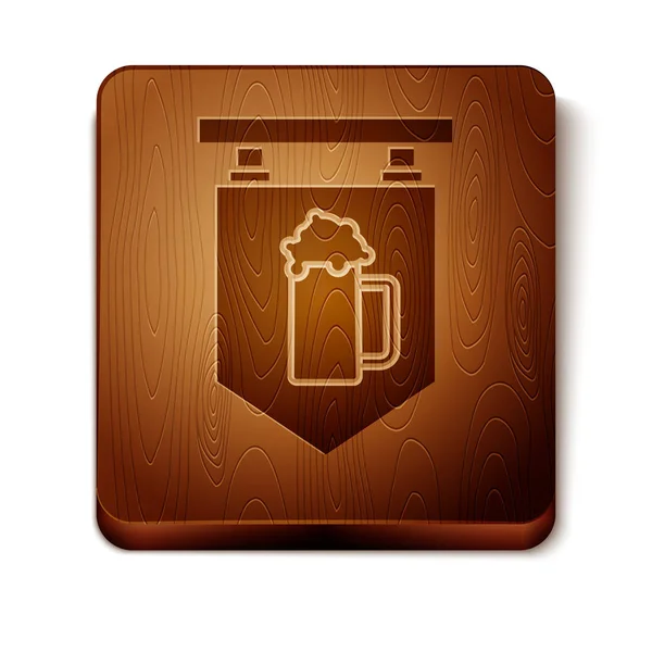 Brown Street signboard with glass of beer icon isolated on white background. Suitable for advertisements bar, cafe, pub, restaurant. Wooden square button. Vector Illustration — Stock Vector